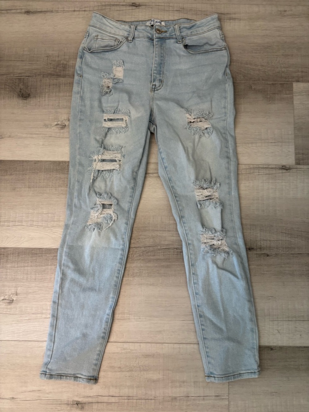 Wax Jean Distressed Skinny Jeans Light Wash Stretch Ripped Denim 7/28